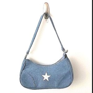 Hobo Denim Fade Blue Zip Handbag or Shoulder Bag with White Star Embellishment